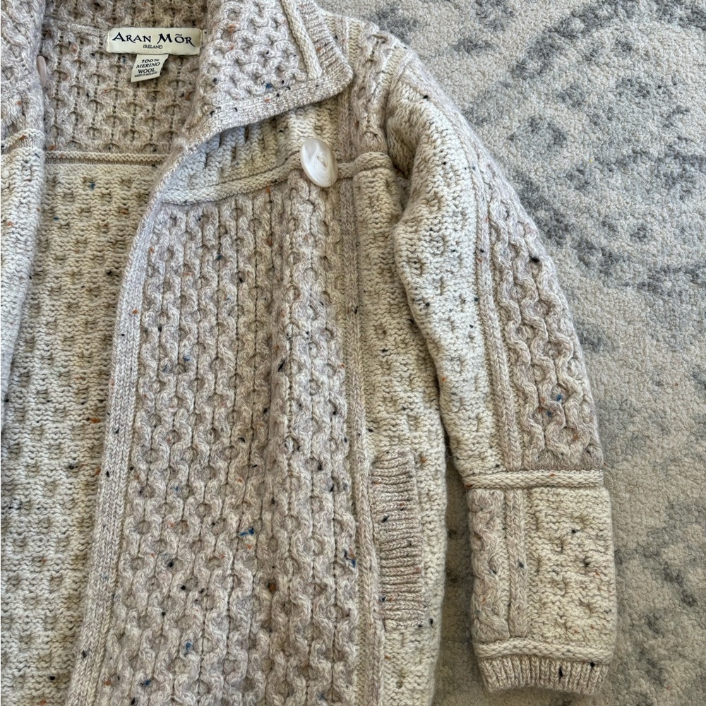 Aran Mor Sweater Cardigan Ireland Fisherman Knit 100% Merino Wool Size Medium - Picture 10 of 11